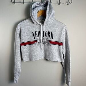 Women's New York Spell Out Cut Off Long Sleeve Crop Top‎ Sweatshirt Hoodie Small